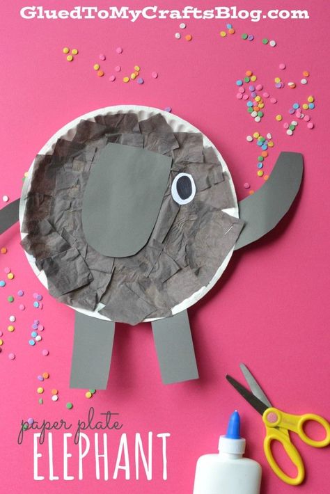 Paper Plate Elephant - Kid Craft Elephant Craft, Paper Plate Art, Jungle Crafts, Zoo Crafts, Zoo Animal Crafts, Paper Plate Animals, Circus Crafts, Elephant Crafts, Paper Plate Crafts For Kids