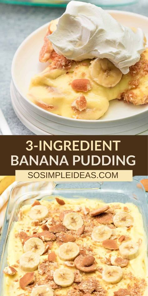 3 Ingredient Banana Pudding Banana Pudding Cups Individual, Blueberry Bake, Best Banana Pudding Recipe, Healthy Banana Pudding, Banana Pudding Ingredients, Easy Banana Pudding Recipe, Banana Recipes Easy, Oreo Torte, Banana Pudding Pies