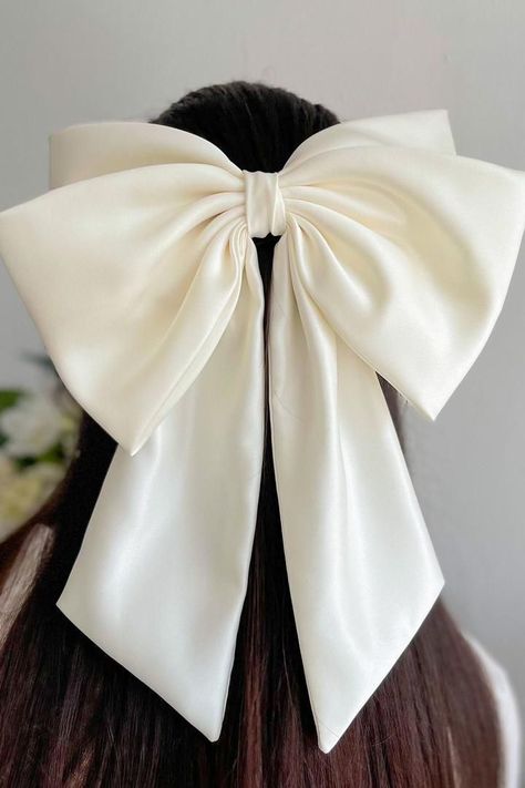 Bridal Hair Bows, Big Hair Bow Hairstyles, Giant Hair Bow, Bridal Bow Hair, Bridal Hair With Bow, Big Bow Hairstyle, Women Wedding Suit, Bridal Hair Bow, Wedding Hair Bow