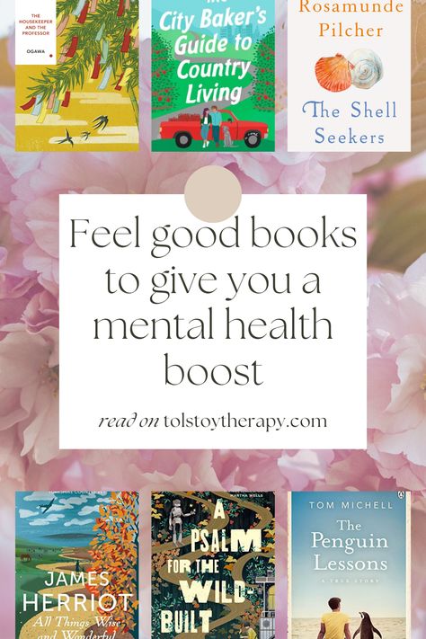 In need of a good book that will make you feel better? Here are my favourite feel good books to give you a mental health boost when you need it most, featuring lighthearted books, heartwarming books, and uplifting reads. Best Therapy Books, Uplifting Books To Read, Books For Therapists, Wholesome Books For Adults, Lighthearted Books, Heartwarming Books, Books That Will Make You Laugh, Books For Mental Health, Best Feel Good Books