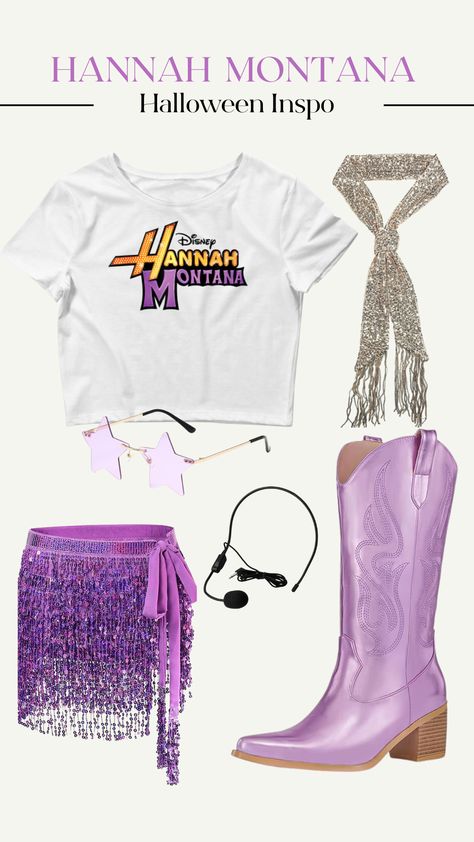 Linda And Heather Costumes, Hollywood Day Spirit Week Outfit, Hanna Montana Costumes, Hana Montana Costume, Tana Mongeau Halloween Costume, Hannah Montana Couple Costume, Hannah Montana Themed Bachelorette Party, Hanna Montana Iconic Outfits, Hannah Montana And Miley Cyrus Costume