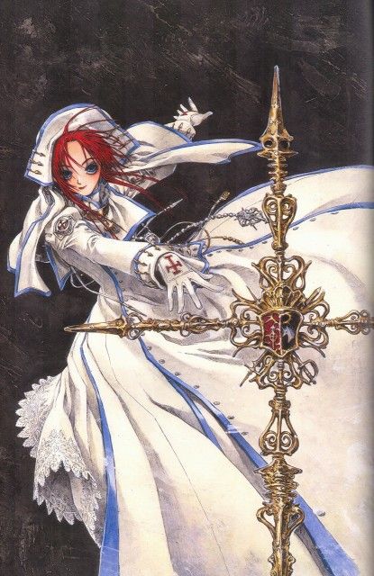 Shibamoto Thores, Gonzo, Trinity Blood, Esther Blanchett Esther Blanchett, Trinity Blood, Gothic Fantasy Art, Blood Art, Gothic Anime, Old Anime, Ethereal Art, 판타지 아트, Fanarts Anime