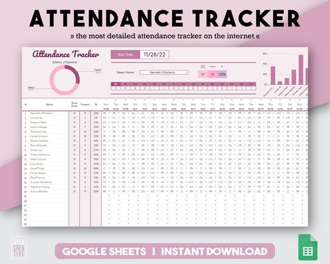 Efficient home school planner designed specifically for teachers and parents! Streamline your educational journey with this comprehensive guide that includes calendars, assignments, assessments, and Attendance Aesthetic, Employee Attendance Tracker, Attendance Register, Google Sheet Template, Digital Organizer, Attendance Chart, Attendance Tracker, Student Dashboard, Budget Template Free