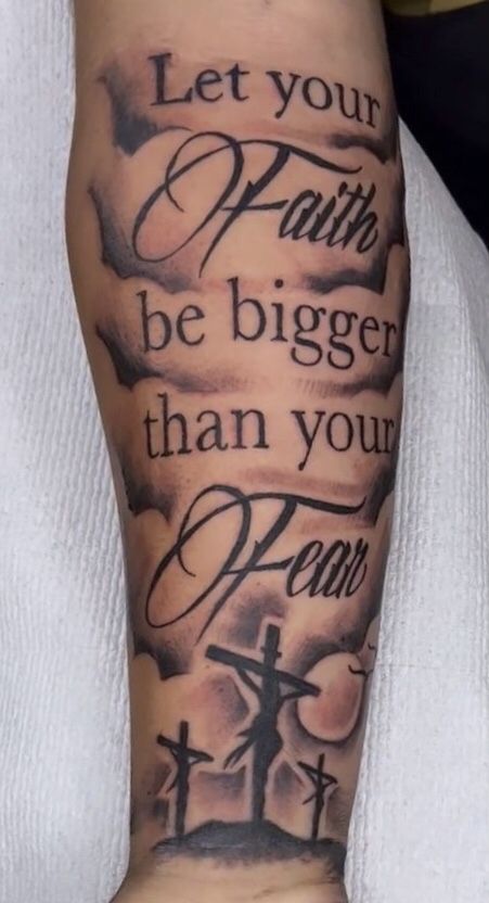 Tattoo Designs Men Bible Verse, John 13 7 Tattoo Men, God Meaning Tattoos, Tattoo Ideas God Meaningful, Let Your Faith Be Bigger Tattoo, Let Your Faith Be Bigger Than Your Fear Tattoo, Let Your Faith Be Bigger Than Your Fear, Trust In God Tattoo, Let Sleeve Tattoo