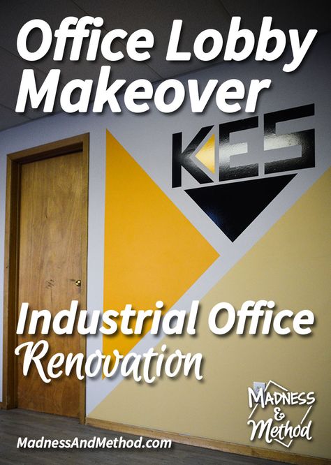 Today we're discussing the office lobby makeover of an industrial office renovation.  Let's check out the before and after pictures! Industrial Lobby, Home Office Paint Ideas, Office Design Diy, Modern Industrial Office, Industrial Office Decor, Diy Office Decor, Office Paint, Industrial Office Design, Office Lobby