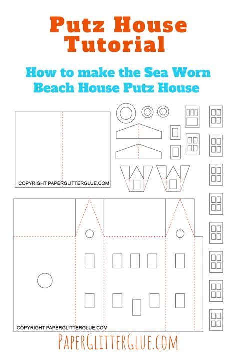 PDF pattern for the Sea Worn Beach House Putz house Glitter Houses Template Free Printable, Dawn Newell Putz House Pattern, Puts House Patterns, Putz Houses Templates Free Printable Christmas Villages, Putz House Template, Cardboard House Template Free Printable Patterns, Putz House Patterns Free Printable, Putz House Patterns, Paper House Template Printables Free