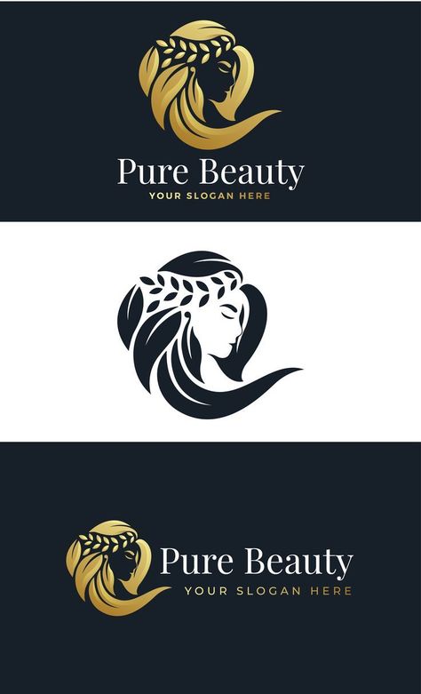 Woman hair salon gold gradient logo design cr Hair Braid Logo, Hair Logo Design Ideas Graphics, Hairstyles Logo Design, Braids Logo Design Ideas, Hair Salon Logo Ideas, Beauty Salon Logo Design Ideas, Hair Logo Design Ideas, Hair Salon Logo Design, Sewing Business Logo