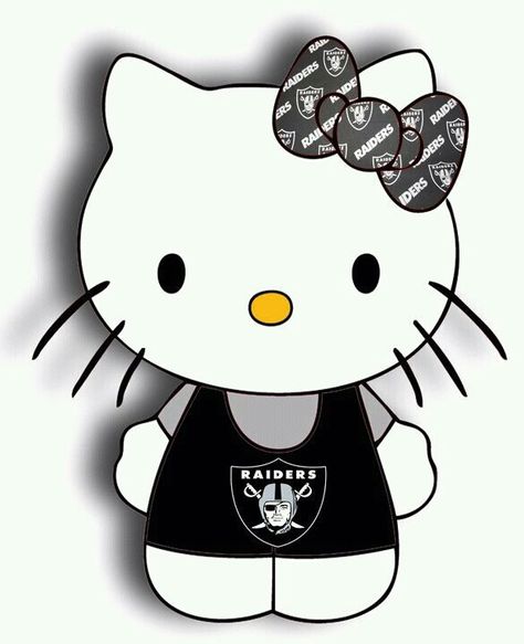 hello kitty raiders | Hello Kitty Raider Style | Raiders Baby Baby Hello Kitty, Oakland Raiders Fans, Raiders Nation, Raiders Wallpaper, Raiders Stuff, Raiders Baby, Raiders Girl, Oakland Raiders Football, Chicano Drawings