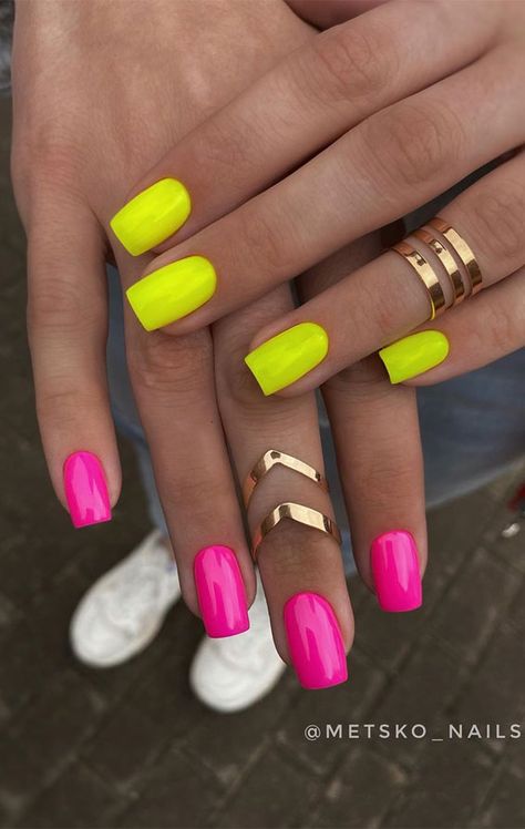 Nails Archives - Page 2 of 93 - Fabmood | Wedding Colors, Wedding Themes, Wedding color palettes Yellow And Pink Nails, Cute Summer Nail Ideas, Two Color Nails, Different Color Nails, Neon Acrylic Nails, Summer Nail Ideas, Colorful Nails, Color Nails, Summer Acrylic Nails