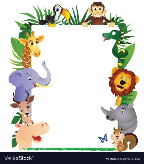 Jungle Animals Pictures, Cartoon Frame, Theme Bapteme, Boy Party Invitations, Jungle Theme Birthday, Jungle Birthday Party, Jungle Birthday, Frame Vector, Animal Birthday Party