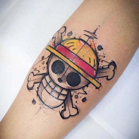 Straw Hat Pirates Luffy Sleeve Tattoo, One Piece Flag Tattoo, One Piece Tattoos Ideas, One Piece Anime Tattoo Small, One Piece Anime Tattoo Ideas, Dbz Tattoo Ideas, Luffy Tattoo Ideas, One Piece Tattoo Ideas, Luffy Tattoo