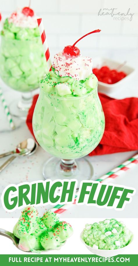 Christmas Desserts Grinch, Green Fluff, My Heavenly Recipes, Heavenly Recipes, Best Christmas Desserts, Grinch Christmas Party, Christmas Salads, Fluff Recipe, Fluff Desserts