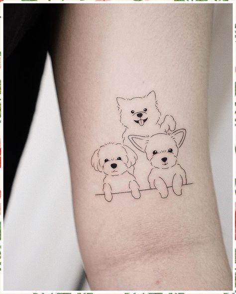 Want to show your love for dogs in a unique and meaningful way? Get a dog line tattoo! Dog Tattoo Fine Line, Dog Fine Line Tattoo, Dog Line Tattoo, Fine Line Dog Tattoo, Tattoo Perro, Cat And Dog Tattoo, Tatoo Dog, Puppy Tattoo, Small Dog Tattoos