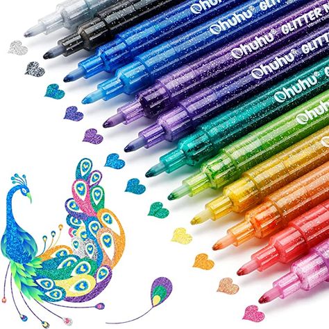 Ohuhu Markers, Paint Marker Pen, Acrylic Paint Pens, Glitter Colors, Coloring Supplies, Glitter Paint, Glitter Pens, Paint Marker, Fabric Markers