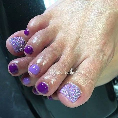 greek-toe Toe Nail Design, Spring Pedicure, Purple Glitter Nails, Spring Purple, Pedicure Designs Toenails, Pedicure Ideas, Toe Nail Color, Pretty Toe Nails, Cute Toe Nails