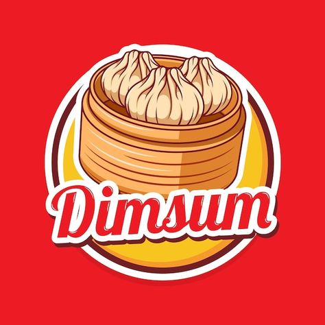 Logo Dimsum Design, Dimsum Mentai, Chinese Dumpling, Label Produk, Chinese Dumplings, Logo Type, Cartoon Logo, Simple Illustration, Chinese Restaurant