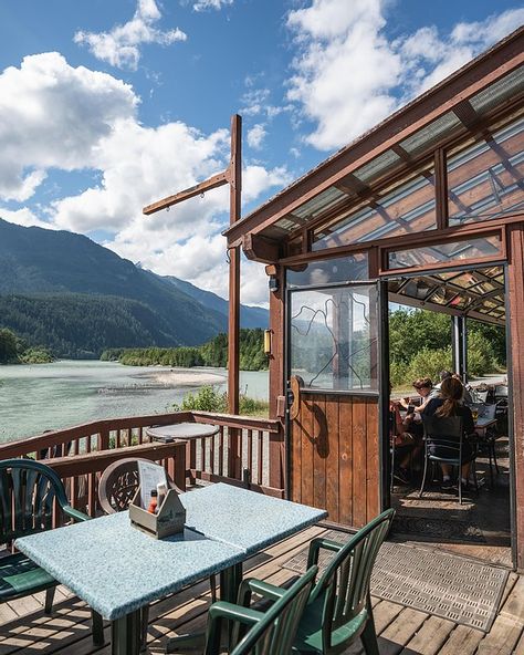 The WaterShed Grill | Riverside Bar & Grill | Squamish, B.C. | Brakendale | Virgin River series | Riverside Bar, Riverside Restaurant, River Bar, Pasta Homemade, Virgin River, Instagram Locations, Small Town Life, Homemade Burgers, Wild Salmon