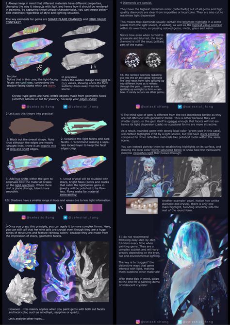 Celestial Fang Tutorial, How To Color Holographic, Crystal Rendering Tutorial, Holographic Digital Art Tutorial, Crystal Tutorial Digital, How To Draw Irredescent, Iridescent Art Tutorial, How To Color Iridescent, Opal Drawing Tutorial