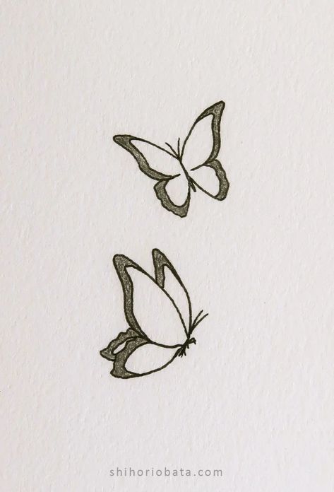 Easy Butterfly Drawing, Butterfly Art Drawing, Butterfly Sketch, Flower Drawings, Simple Butterfly, Cute Sketches, Easy Flower, Small Drawings, Butterfly Drawing