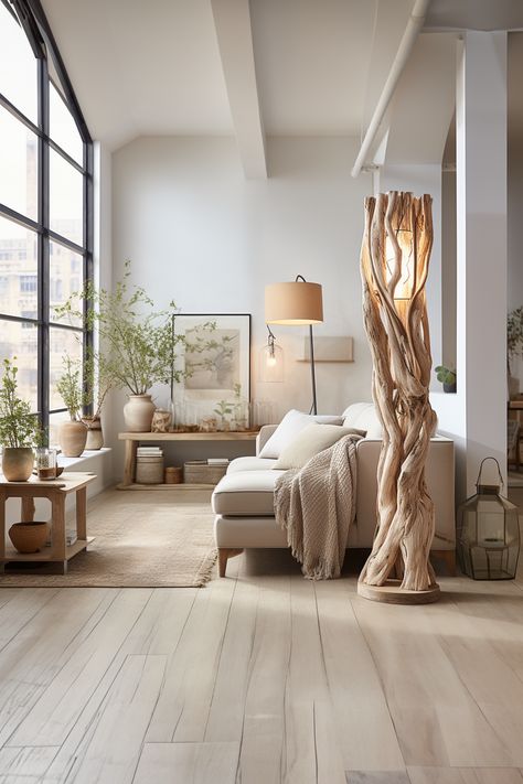 Earthy Organic Decor, Organic Earthy Interiors, Wabi Sabi Floor Lamp, Earthy Natural Home Decor, Unique Floor Lamp, Organic Luxury Interior, Natural Organic Interior Design, Wabi Sabi Living Room Interior Design, Earthy Salon Decor