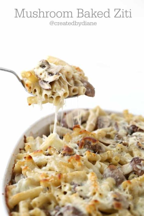 Mushrooms in a wine sauce with noodles baked with cheese is a delicious meal anytime! Baked Mushrooms, Baked Ziti, Perfect Pasta, Wine Sauce, 30 Minute Meals, Meatless Meals, Butternut Squash, Junk Food, Casserole Dishes