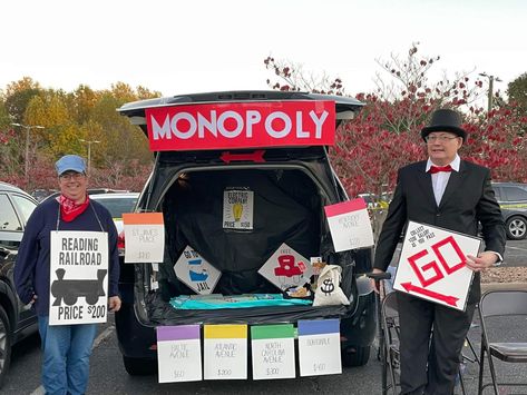 Board Game Trunk Or Treat Ideas, Realtor Trunk Or Treat Ideas, Monopoly Trunk Or Treat Ideas, Price Is Right Trunk Or Treat, Monopoly Trunk Or Treat, Board Game Trunk Or Treat, Trunk Or Treat Truck, Monopoly Theme, Mario Halloween