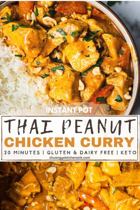 Peanut Curry Chicken, Peanut Chicken Curry, Thai Peanut Curry, Chicken Curry With Coconut Milk, Instant Pot Thai, Healthy Curry Recipe, Paleo Soups, Curry With Coconut Milk, Thai Chicken Curry