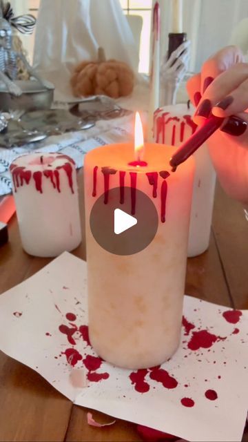 Hip2Save on Instagram: "All you need for the spookiest Halloween DIY? A candle & a crayon! 🖍️🎃 Just melt a red crayon and drip it onto your candles for a creepy, blood-dripping effect. 🩸🕯️

Comment DIY and we’ll send you the link to the candles we used. Don’t forget to share with your Halloween-obsessed bestie! 🖤🕸️

#HalloweenDIY #SpookySeason #CreepyCrafts #HalloweenDecor #DIYProjects #HauntedDecor #HalloweenVibes @crayola" Crayon Candle, Diy Candles With Crayons, Crayon Candles, Red Crayon, Blood Drip, Diy Candles, Spooky Halloween, Halloween Diy, Halloween Crafts