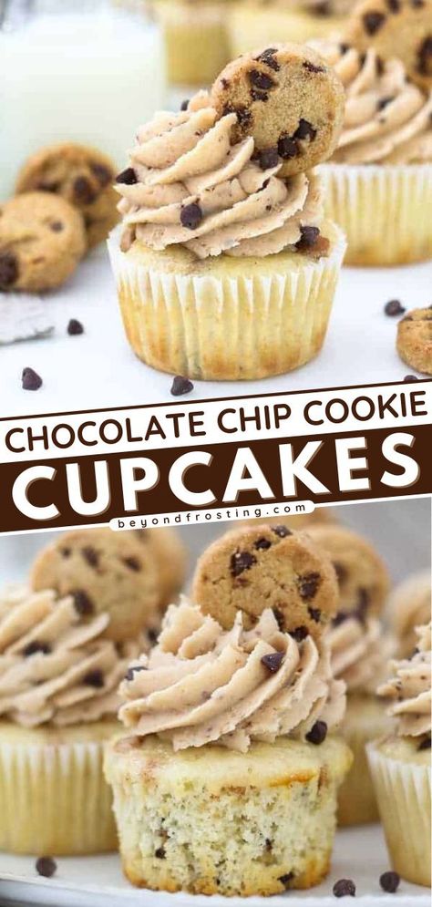 Chocolate Chip Cookie Cupcakes, Chocolate Chip Cupcakes Recipe, Homemade Vanilla Cupcakes, Homemade Cupcake Recipes, Cookie Cupcakes, Delicious Cupcakes Recipes, Chocolate Chip Cupcakes, Fun Cupcake Recipes, Best Chocolate Desserts