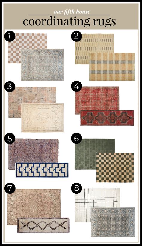 Different Size Rugs In Living Room, Two Rug, Layered Kitchen Rugs, Rugs Mix And Match, Kitchen Rug Decor Ideas, Overlapping Rugs Entryway, How To Match Rugs In Same Room, Whole House Coordinating Rugs, Overlapping Rugs Bedroom