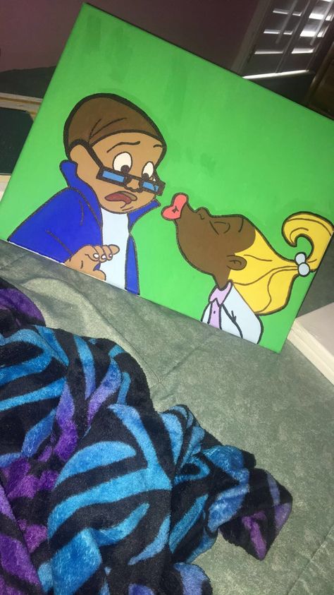 The Proud Family Painting, Sticky Proud Family, Proud Family Drawings, Penny Proud Painting, Proud Family Paintings, Funny Painting Idea, Cocoa Butter Kisses, Funny Painting Ideas On Canvas, 90s Cartoon Canvas Painting