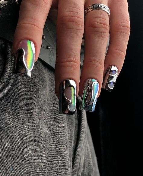 Nail Design Glitter, 3d Chrome, Mens Nails, Nail Board, Punk Nails, Grunge Nails, Audi S5, Crazy Nails, Nails Done