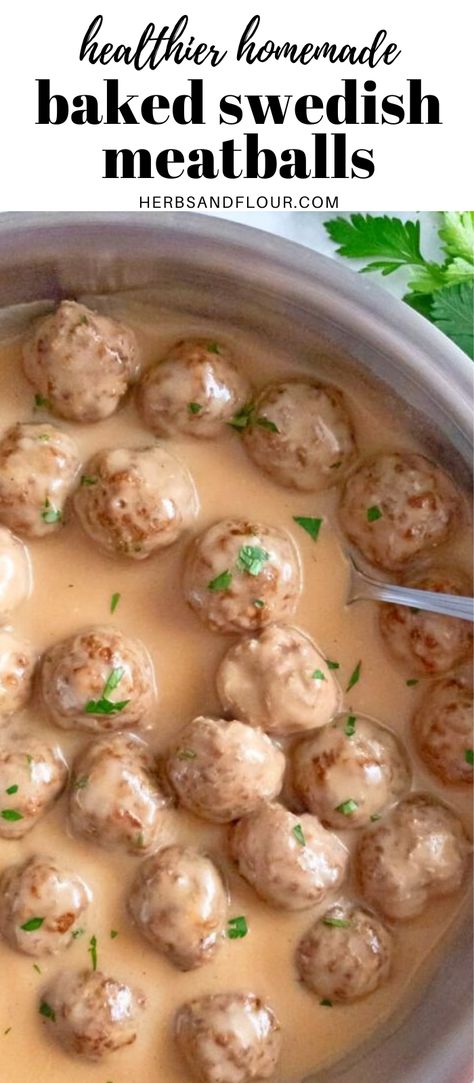 Swedish Meatballs In Oven, Baked Meatballs And Gravy, Oven Baked Meatballs And Gravy, Baked Swedish Meatballs Oven, Swiss Meatballs Recipes, Swedish Meatballs Oven, Swedish Meatballs With Cream Of Mushroom, Swiss Meatballs, Sweetish Meatballs Recipe