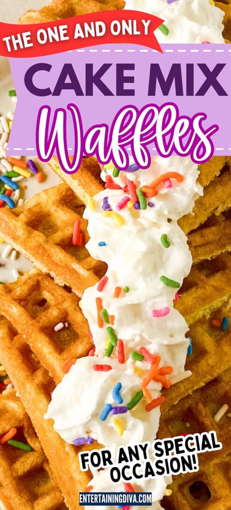 Cake Mix Waffles, Birthday Party Brunch, Diy Waffles, Crispy Waffles, Recipes Using Cake Mix, Waffle Iron Recipes, Waffle Bowl, Best Brunch Recipes, Funfetti Cake Mix