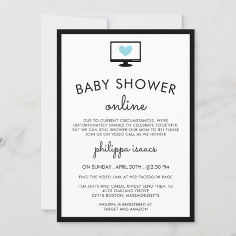 Minimalist Chic Blue Virtual Baby Shower Invitation Cute Computer, Online Baby Shower Invites, Online Baby Shower, Virtual Baby Shower Invitation, Chic Baby Shower, Virtual Baby Shower, Computer Icon, Minimalist Chic, Video Call