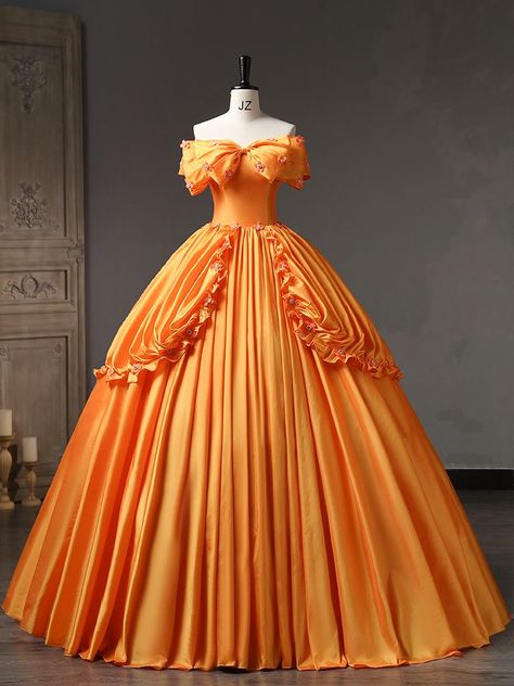 color: same as photo material: blend princess dress fairy style party/carnival romantic.syi Orange Royal Dress, Autumn Ball Gown, Orange Dresses Formal, Orange Princess Dress, Orange Quinceanera Dresses, Orange Ball Gown, Orange Wedding Dress, 2023 Ball Gown, Orange Dress Wedding