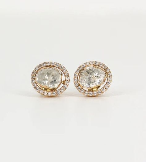 Rose Cut Polki Pace Diamond Earring Polki Earrings Studs, Polki Studs Earrings, Unique Wedding Earrings, Diamond Stud Earring, Polki Earrings, Antique Bridal Jewelry, Earring Ideas, Diamond Earring, Uncut Diamond