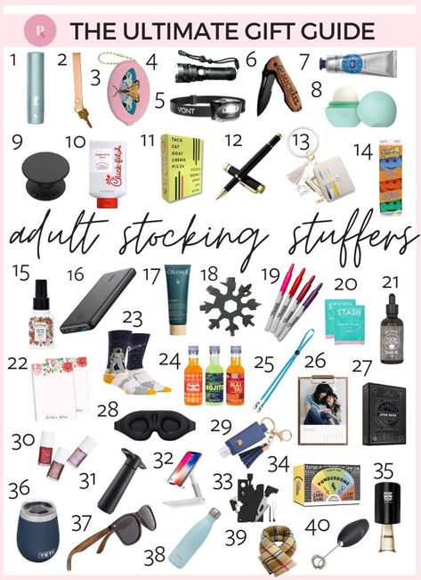 Stocking stuffer ideas for adults! Here are great little gift ideas for a stocking or just to surprise someone with a present. Christmas Stuffers Ideas, Sticking Stuffers For Adults, Adult Stocking Stuffer Ideas, Little Gift Ideas, Sticking Stuffers, Teacher Gift Guide, Beauty Gift Guide, Stocking Stuffers For Her, Stocking Stuffer Ideas