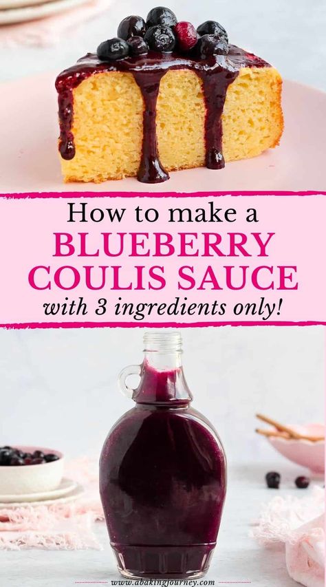 This quick and easy Blueberry Coulis recipe is made with 3 ingredients only and will be ready in less than 20 minutes. It is the perfect smooth blueberry sauce for cheesecakes, cakes and desserts. Made from fresh or frozen blueberries, this blueberry topping is also great with your favourite breakfast food like pancakes or waffles, over ice cream or yogurt. Blueberry Coulis Recipes, Blueberry Coulis Sauce, Blueberry Sauce Easy, Crepe Sauce, Blueberry Sauce For Cheesecake, Blackberry Coulis Recipe, Berry Curd, Blueberry Coulis, Fruit Coulis