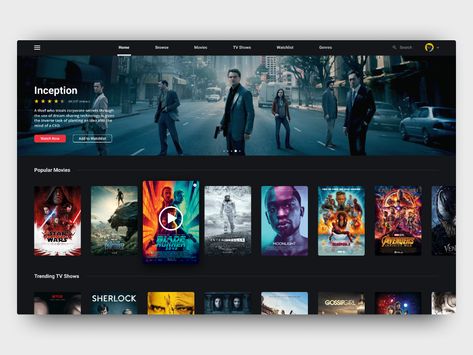 TV App Design by Alex Bedard on Dribbble Video Streaming Website Design, Web Movie, Interactive Web Design, Movie App, Mobile App Design Inspiration, Movie Website, Tv Design, Design Basics, Web Design Projects