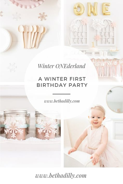 Winter ONEderland | A Winter First Birthday Party | Bethadilly Photography | www.bethadilly.com New Year First Birthday Party, 1st Birthday Party Ideas December, Intimate First Birthday Party, First Birthday Winter Onederland, Winter First Birthday Photoshoot, Winter Wonderland First Birthday Girl, 1st Birthday Party Ideas Winter, Winter Onederland Centerpieces, Winter First Birthday Themes