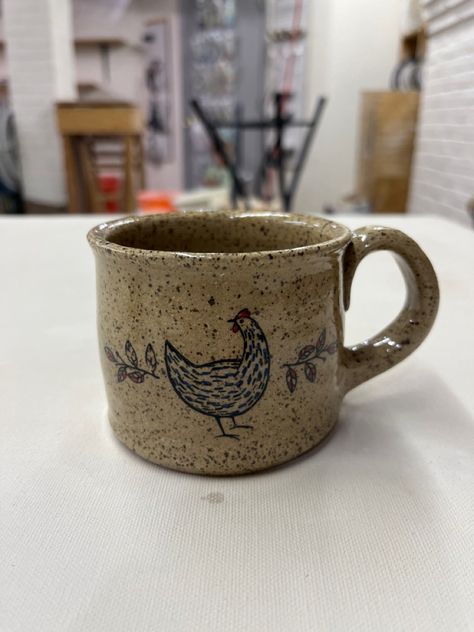 Approx. 8 ounce mug, thrown with brown speckled clay. Clear glazed, with underglaze sticker by Sanbao. Speckled Clay Pottery, Speckled Ceramics, Speckled Pottery, Brown Mugs, Glaze Combos, Speckle Glaze, Speckled Clay, Clay Ideas, Pottery Ideas