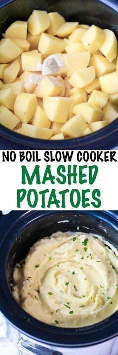 No Boil Slow Cooker Mashed Potatoes. Velvety rich mashed potatoes cooked in the slow cooker. This easy dish requires no boiling, just simply chop & season and let the slow cooker do the rest! The result is smooth and flavorful potatoes which are the perfect side to any turkey dinner. Slow Cooker Mashed Potatoes, Resep Salad, Turkey Dinner, Crock Pot Slow Cooker, Crock Pot Cooking, Pizza Hut, Easy Dishes, Slow Cooking, Onion Powder