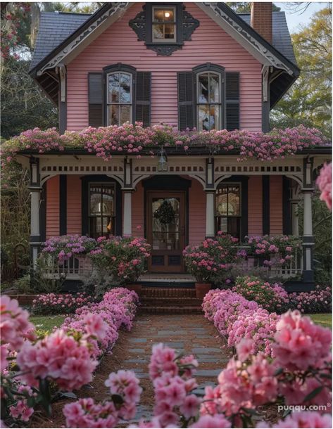 Pink House Exterior, Medieval Cat, Home Architecture Styles, Draculaura Aesthetic, Cottage Houses, Fantasy Houses, Architecture Styles, Tudor Cottage, Pretty Houses