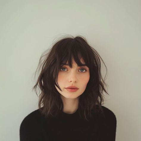 Cute Bangs Haircut, Bangs Haircut Ideas, Haircut Ideas Trendy, Trendy Bangs, Bangs Haircut, Lob With Bangs, Cute Bangs, Shaggy Hair, Shaggy Haircuts