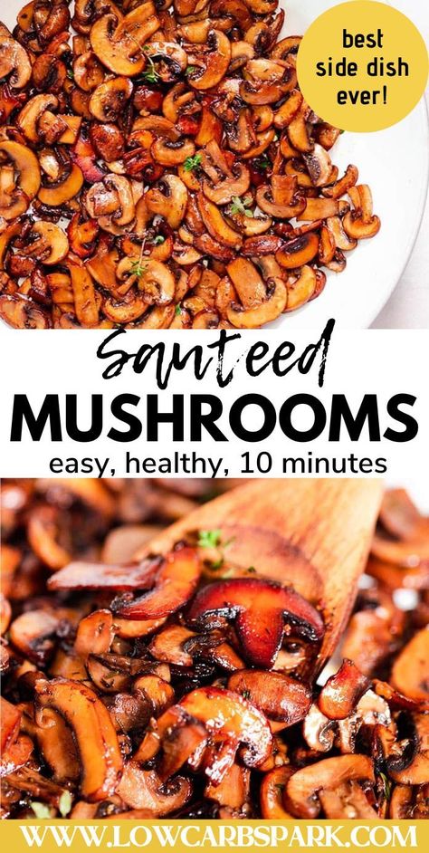 Need a rich, flavorful side dish that's quick to prepare? Try our sautéed mushrooms! With simple ingredients and only 10 minutes to cook, they're the perfect addition to your dinner plate. Enjoy their superb caramelization and earthy taste tonight! Carmelized Mushroom Recipes, Simple Sauteed Mushrooms, Easy Mushroom Recipes Healthy, Best Sauteed Mushrooms, Mushroom Side Dish, Mushrooms Sauteed, Easy Mushroom Recipes, Mushroom Recipes Healthy, Sautéed Mushrooms