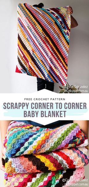 Corner To Corner Baby Blanket, Scrappy Blanket, Scrap Crochet, Crochet C2c Pattern, C2c Crochet Blanket, Scrap Yarn Crochet, Corner To Corner Crochet, Confection Au Crochet, Crochet Geek