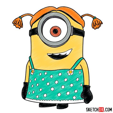 How to draw minion Stuart dressed as a girl - Step by step drawing tutorials Woman Drawing Template, Minion Doodle, Drawing Minions, Minions Characters, Minion Dress, Minion Painting, Minion Drawing, Minion Coloring Pages, Minion Art