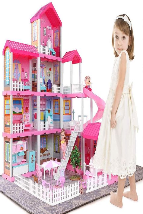 TEMI Dollhouse Dream House Toys - 4 Story 11 Rooms Toddler Dollhouse with Doll Toy Figures, Furniture and Accessories, Pretend Playhouse Gifts for Kids Boys Girls Gift for 3 4 5 6 7 Year Old Baby Doll House, Toddler Playhouse, Toy Playset, Toy House, Dollhouse Toys, Dream Doll, Barbie House, Barbie Dream House, Doll Play