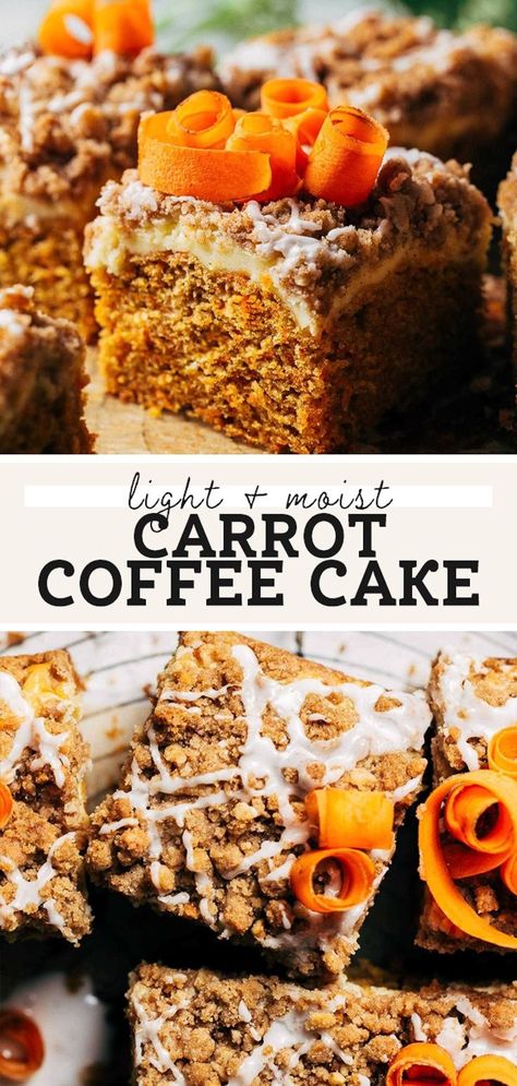 This is the PERFECT carrot cake dessert! Carrot cake batter is baked with a layer of sweet cheesecake and topped with a brown sugar walnut crumble. It makes the most delicious carrot coffee cake that’s so moist and so delicious. Carrot Coffee Cake, Ultimate Carrot Cake, Carrot Recipes Dessert, Carrot Cake Dessert, Carrot And Walnut Cake, Carrot Desserts, Butternut Bakery, Banana Coffee Cakes, Carrot Cake Bars